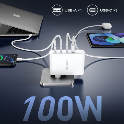 Мережевий зарядний пристрій Choetech PD9002 PD100W GAN USB-A+3xUSB-C White — изображение 5