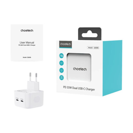 Мережевий зарядний пристрій Choetech Q5008 PD35W 2xUSB-C White - Зображення 3