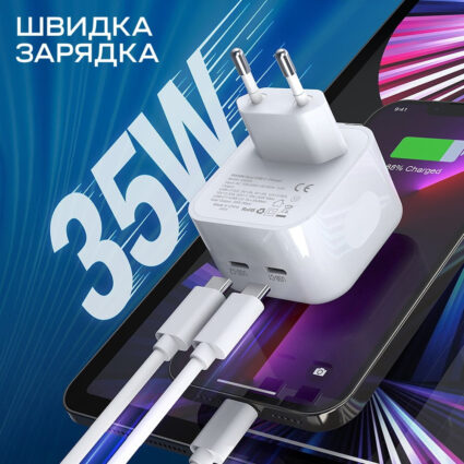 Мережевий зарядний пристрій Choetech Q5008 PD35W 2xUSB-C White - Зображення 4