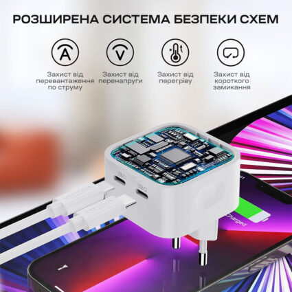 Мережевий зарядний пристрій Choetech Q5008 PD35W 2xUSB-C White - Зображення 5