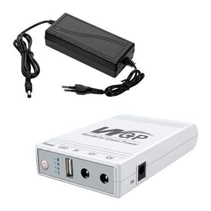 Комплект Mini UPS з блоком живлення: джерело безперебійного живлення Mini UPS WGP UPS103C 16000mAh 5V/12V/12V, Li-ion 4*4Ah, для роутера і медіаконвертера та блок живлення Kraft KRF-1203PS 12V/3A