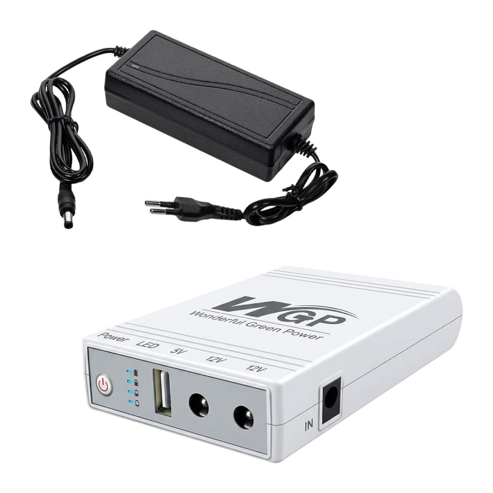 wgp-mini-ups-kraft-bp_1 Комплект Mini UPS з блоком живлення: джерело безперебійного живлення Mini UPS WGP UPS103C 16000mAh 5V/12V/12V, Li-ion 4*4Ah, для роутера і медіаконвертера та блок живлення Kraft KRF-1203PS 12V/3A - Зображення 1