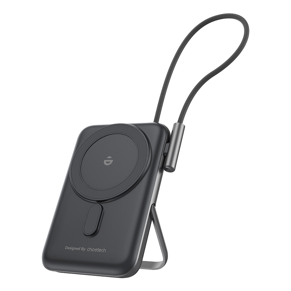 000024202_1_45 Повербанк 10000mAh Choetech B735 Black QC3.0 PD3.0 бездротова магнітна зарядка, вбудований кабель, підставка - Зображення 1