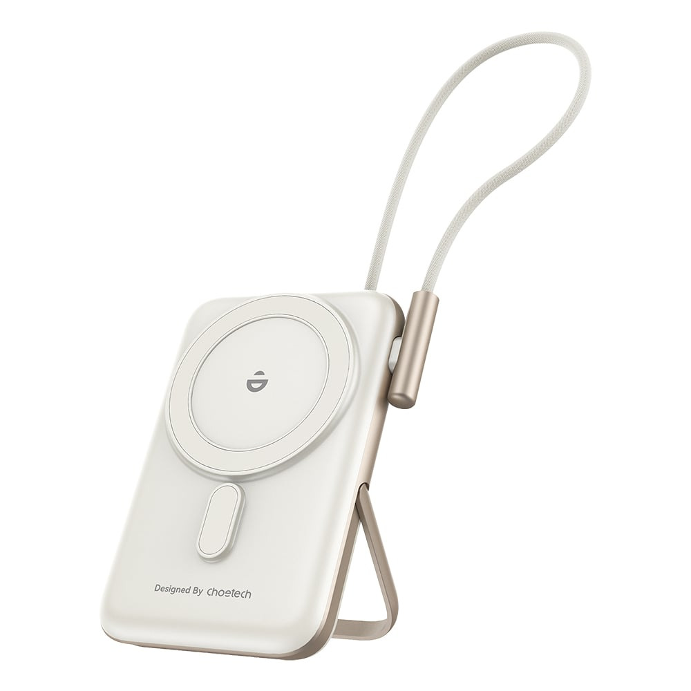 000024203_1_66 Повербанк 10000mAh Choetech B735 White QC3.0 PD3.0 бездротова магнітна зарядка, вбудований кабель, підставка - Зображення 1