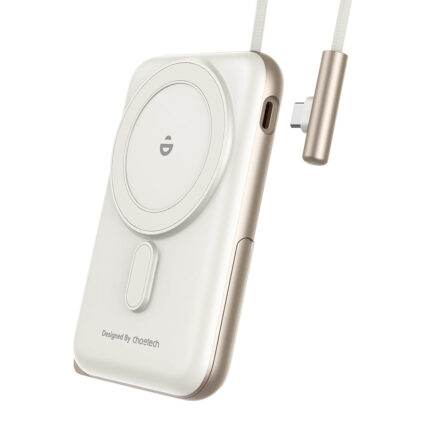 Повербанк 10000mAh Choetech B735 White QC3.0 PD3.0 бездротова магнітна зарядка, вбудований кабель, підставка - Зображення 2
