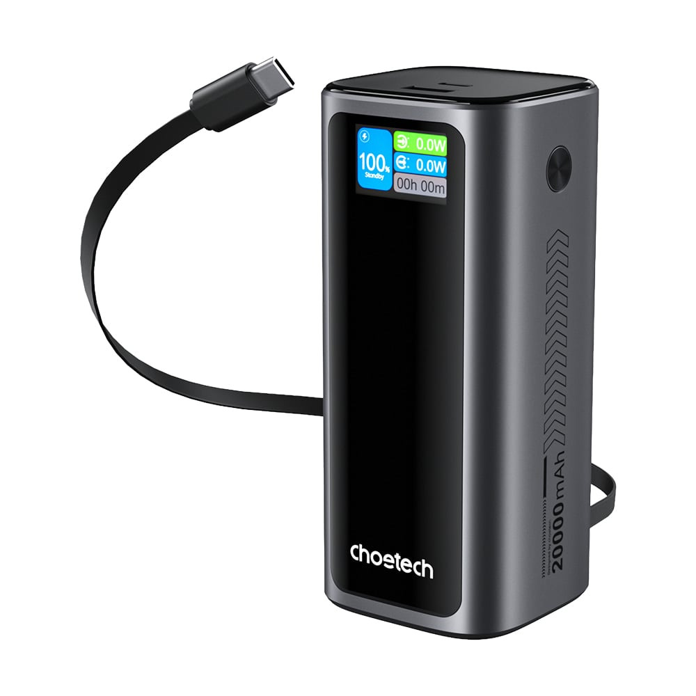 000025125_1_64 Повербанк 20000mAh Choetech B815 Grey 130W QC3.0 PD3.0 TFT Smart дисплей, вбудований кабель - Зображення 1