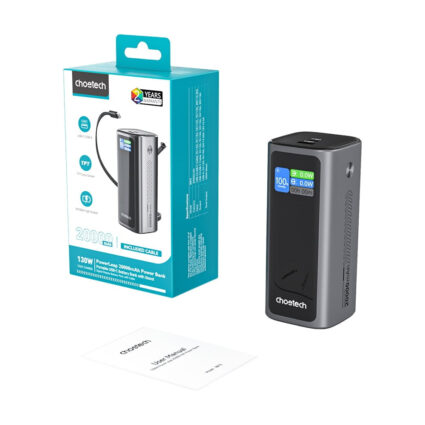 Повербанк 20000mAh Choetech B815 Grey 130W QC3.0 PD3.0 TFT Smart дисплей, вбудований кабель - Зображення 4