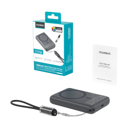 Повербанк 10000mAh Choetech B862 Grey 22.5W QC3.0 PD3.0 бездротова магнітна зарядка MagSafe — изображение 5