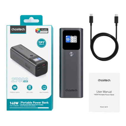 Повербанк 27000mAh Choetech B670 Grey 140W QC3.0 PD3.1 TFT Smart дисплей — изображение 4