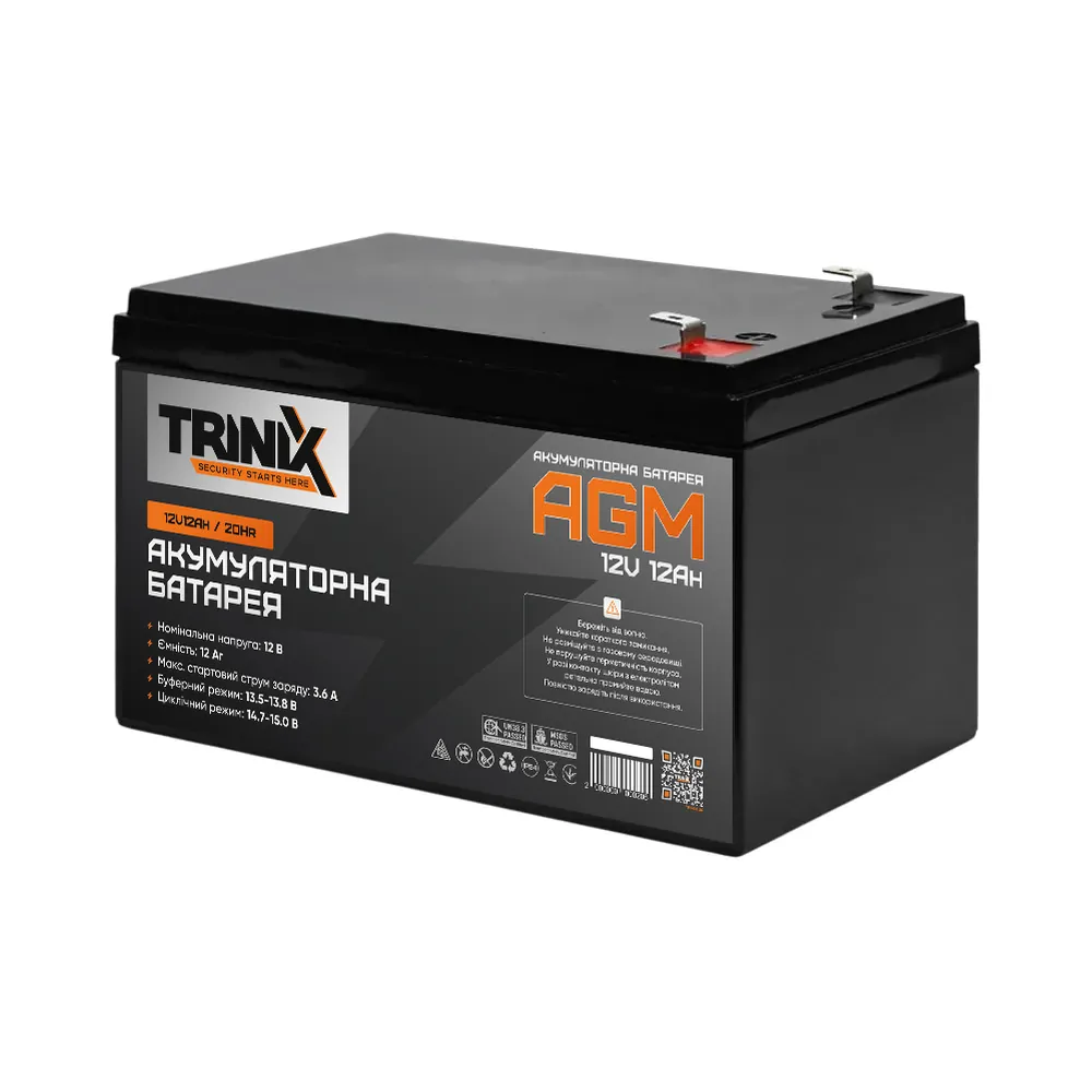 Акумуляторна батарея 12В 12А*год Trinix 12V12Ah/20Hr AGM свинцево-кислотна Акумуляторна батарея 12В 12А*год Trinix 12V12Ah/20Hr AGM свинцево-кислотна