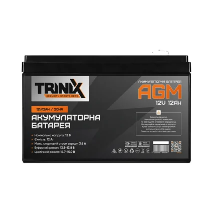 Акумуляторна батарея 12В 12А*год Trinix 12V12Ah/20Hr AGM свинцево-кислотна - Зображення 2