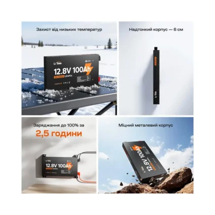 Акумуляторна батарея літій-залізо-фосфатна 12.8В 100А*год LiFePO4 LiTime Slim 12V100-100-SLIM-LTCP-4-SE100 ультратонка - Зображення 11