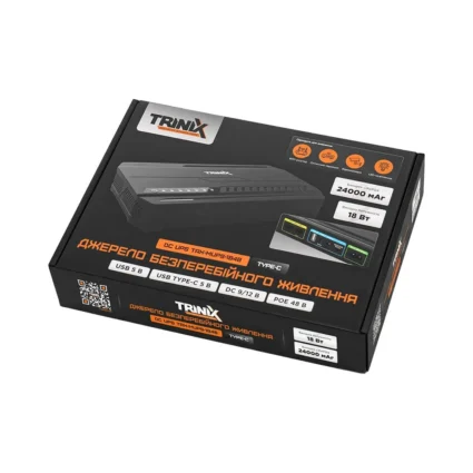 Джерело безперебійного живлення DC UPS Trinix TRX-MUPS-1848 Type-C (24000mAh LiFePo4) 5V/9V/12V/48V/PoE, LiFePo4 4*6Ah, для роутера і медіаконвертера
