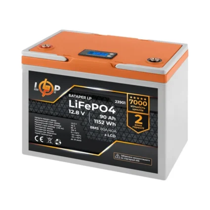 Акумулятор LP LiFePO4 12,8V - 90 Ah (1152Wh) (BMS 80A/40А) пластик LCD