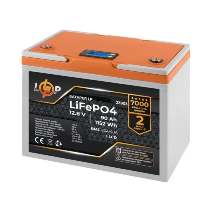 Акумулятор LP LiFePO4 12,8V - 90 Ah (1152Wh) (BMS 80A/40А) пластик LCD для ДБЖ