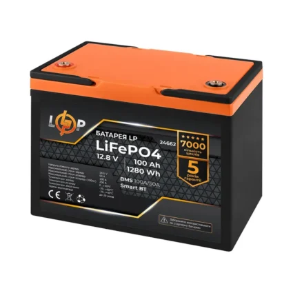 Акумулятор LP LiFePO4 12,8V - 100 Ah (1280Wh) (BMS 100A/50А) пластик Smart BT