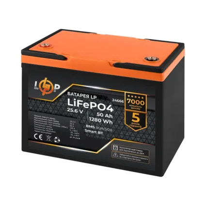 Акумулятор LP LiFePO4 25,6V - 50 Ah (1280Wh) (BMS 80A/50А) пластик Smart BT