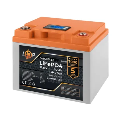 Акумулятор LP LiFePO4 12,8V - 50 Ah (640Wh) (BMS 40A/40А) пластик LCD Smart BT