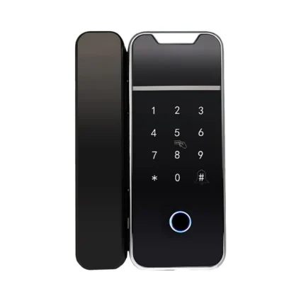 Замок біометричний автономний на скляні двері Trinix TRL-3307BTG з Bluetooth, зчитувачем відбитків пальців і карт Mifare