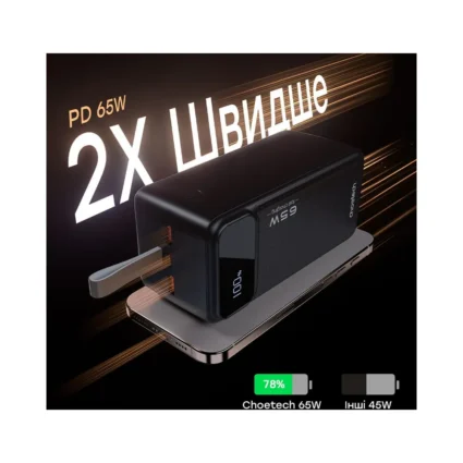 Повербанк 50000 mAh Choetech B733 Black 65W QC3.0 PD3.0