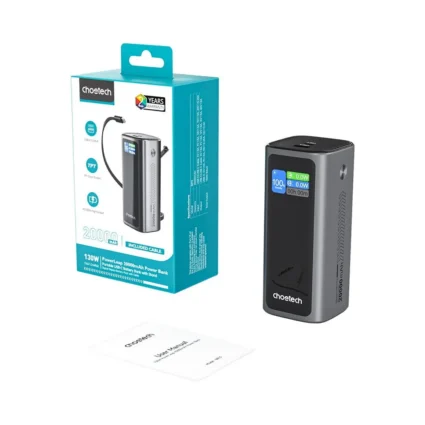 Повербанк 20000mAh Choetech B815 Grey 130W QC3.0 PD3.0 TFT Smart дисплей, вбудований кабель