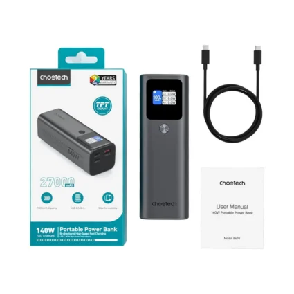 Повербанк 27000mAh Choetech B670 Grey 140W QC3.0 PD3.1 TFT Smart дисплей